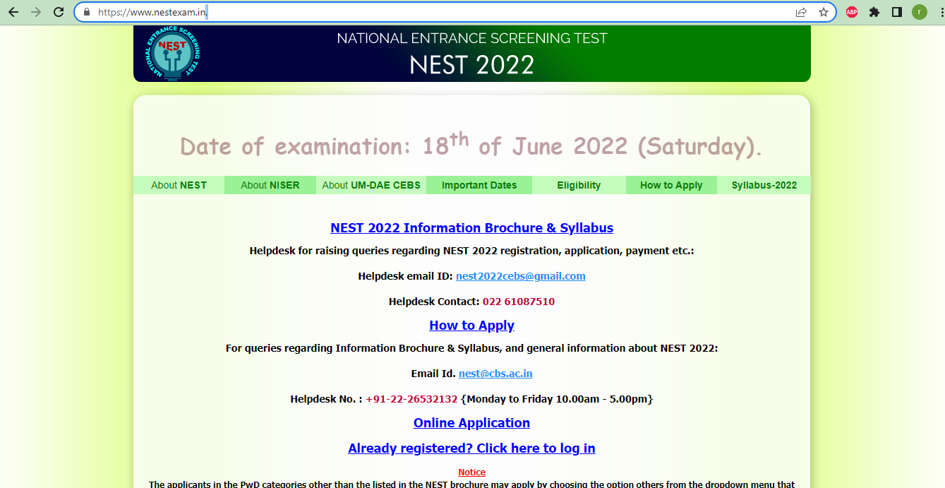 NISER NEST Result 2022